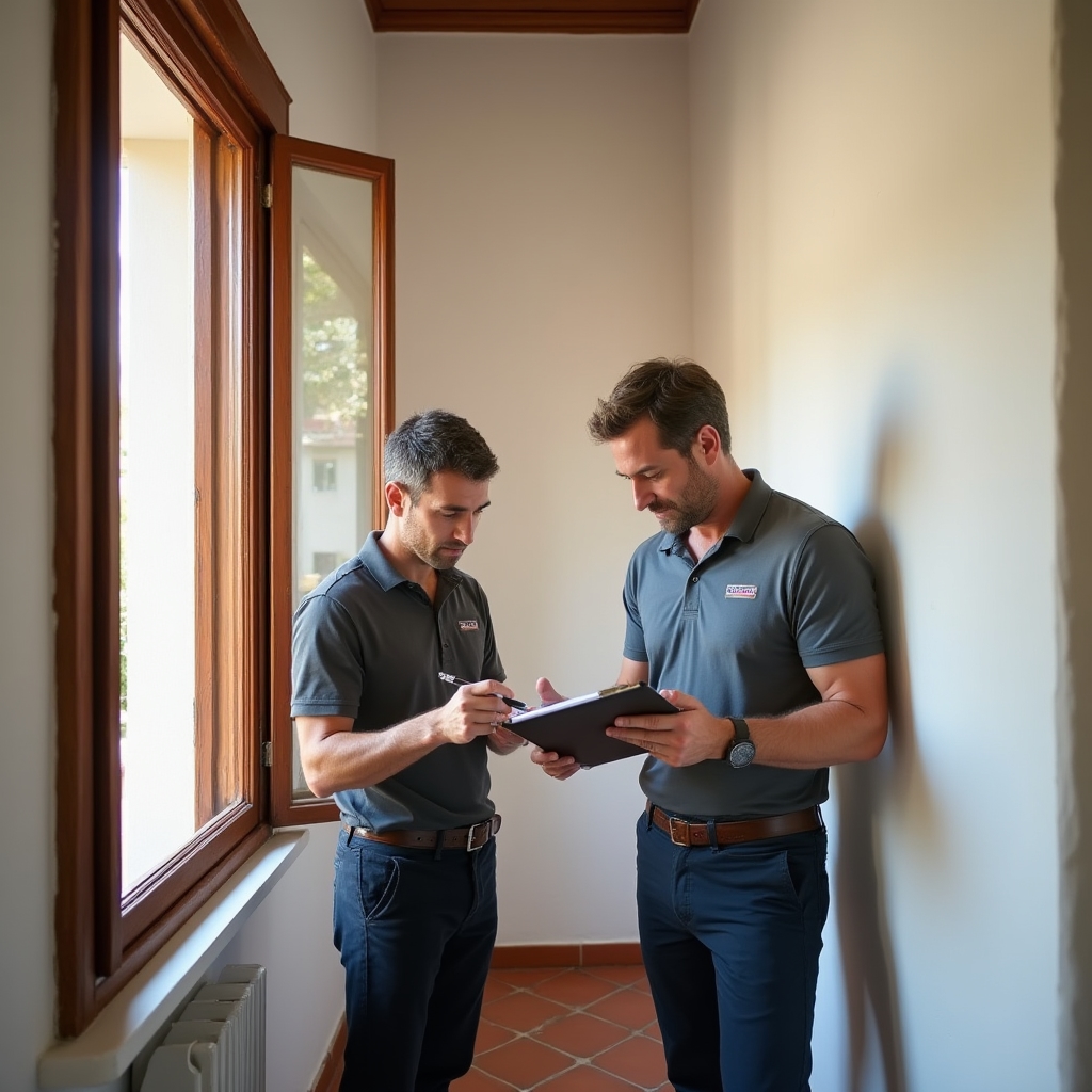 Tecnico che effettua sopralluogo professionale in un appartamento italiano, verifica degli impianti